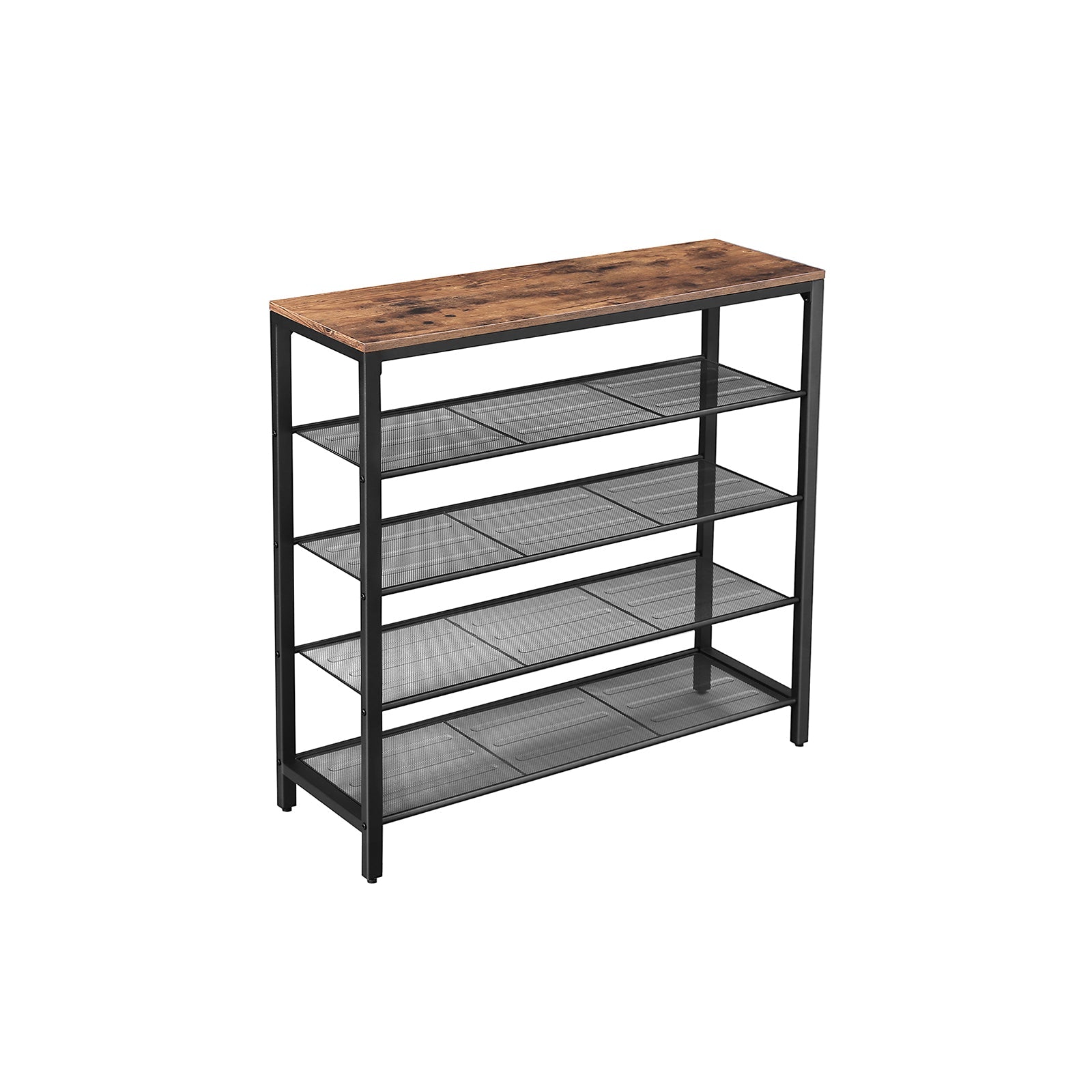 Shoe Storage Organizer – Metal – Rustic Brown – 4 Mesh Shelves with Large Surface for Bags