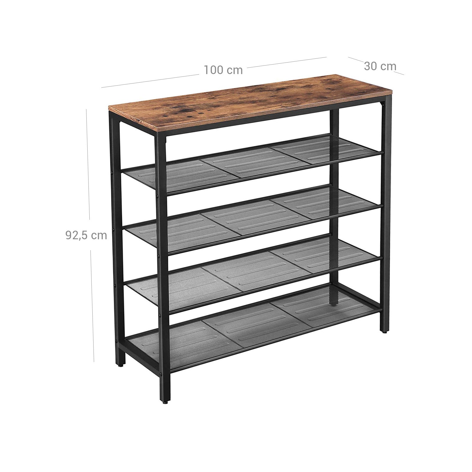 Shoe Storage Organizer – Metal – Rustic Brown – 4 Mesh Shelves with Large Surface for Bags