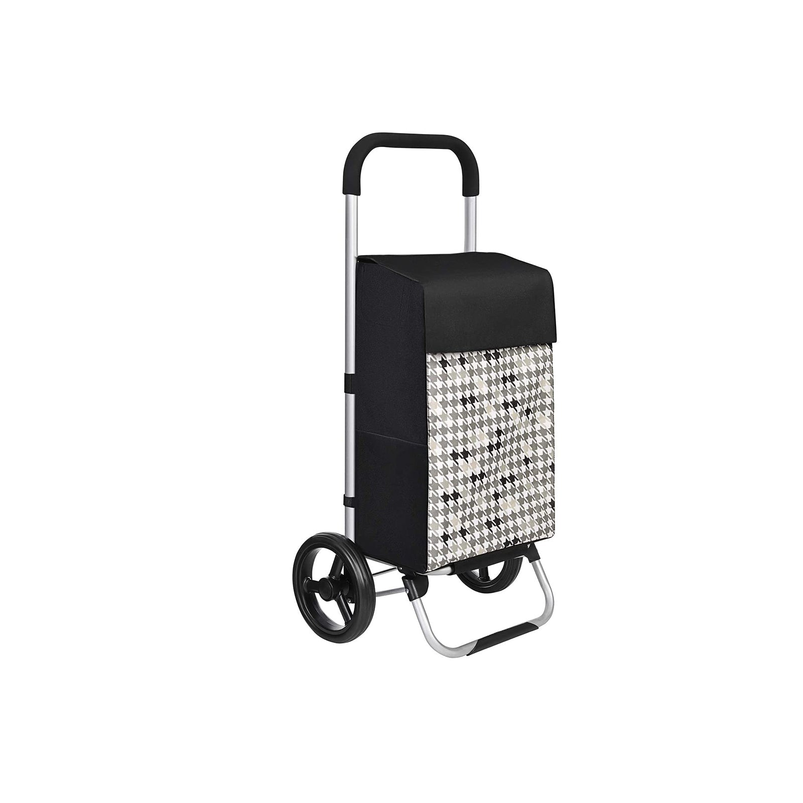 Shopping Trolley – Fabric – Black Houndstooth – 40L Load Capacity with Pockets and Silent Wheels