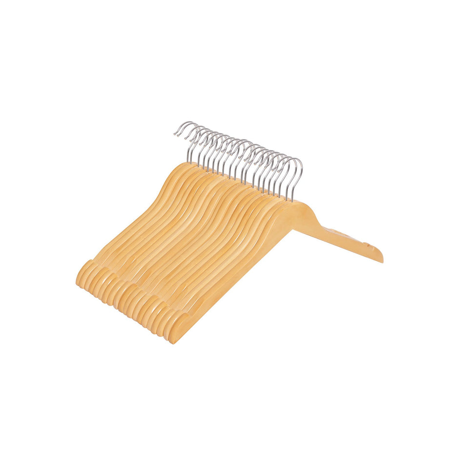 Wooden Coat Hangers – Natural Finish – 44 cm Wide – Shoulder Notches – 20 Pack