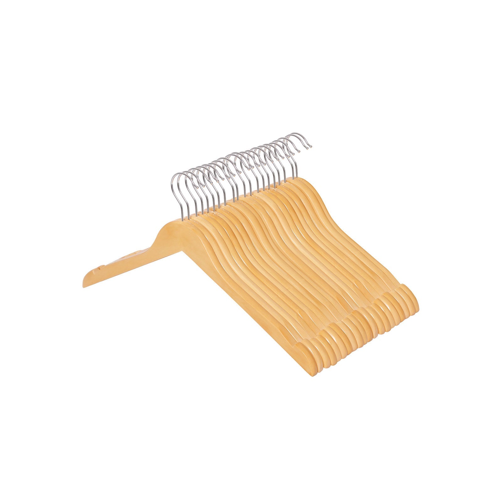 Wooden Coat Hangers – Natural Finish – 44 cm Wide – Shoulder Notches – 20 Pack