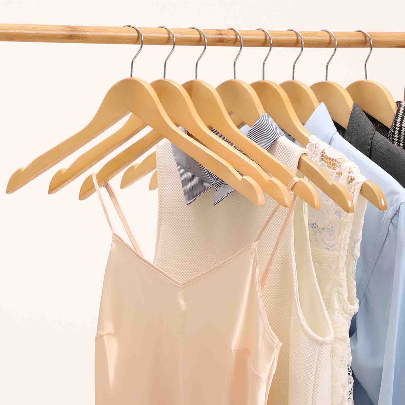 Wooden Coat Hangers – Natural Finish – 44 cm Wide – Shoulder Notches – 20 Pack