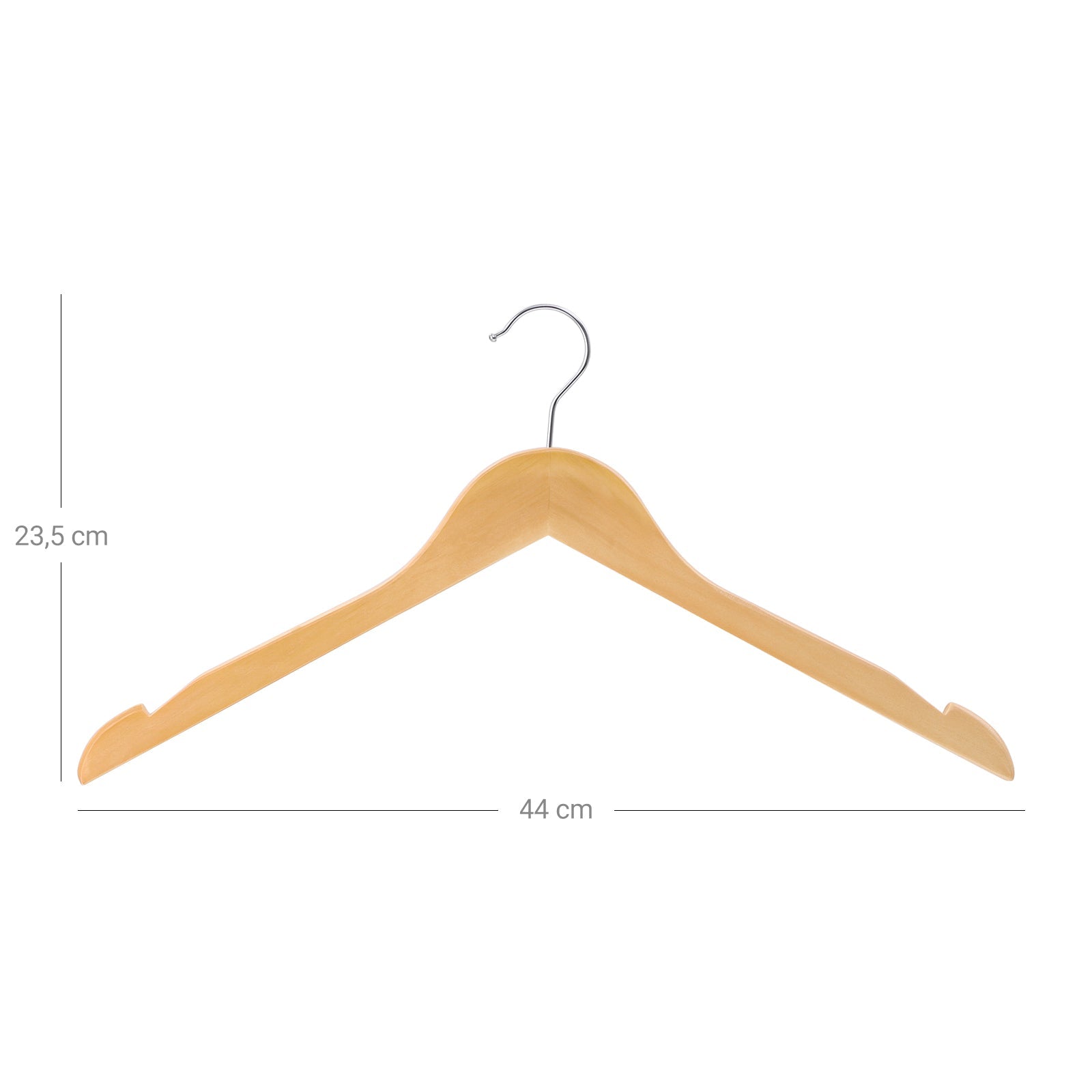 Wooden Coat Hangers – Natural Finish – 44 cm Wide – Shoulder Notches – 20 Pack