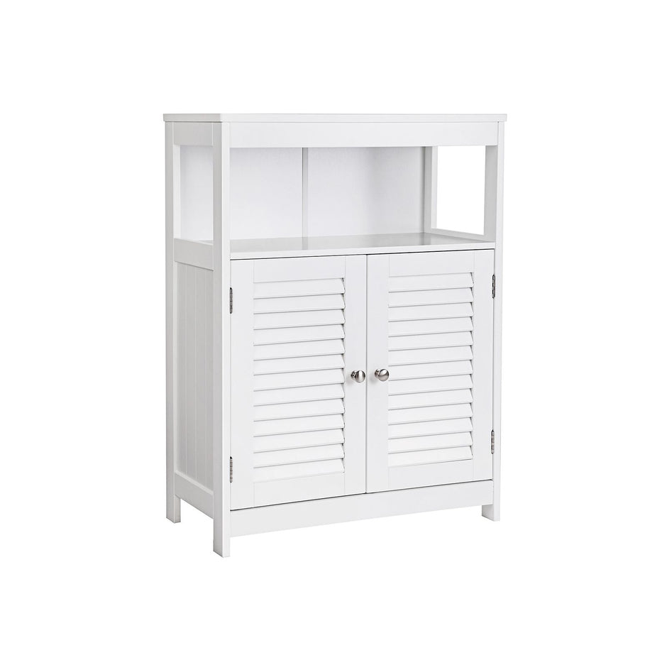 Bathroom Floor Cabinet – Wood – White – Free Standing with Double Shutter Doors
