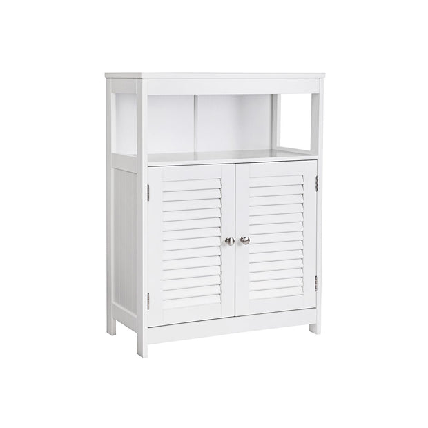 Bathroom Floor Cabinet – Wood – White – Free Standing with Double Shutter Doors