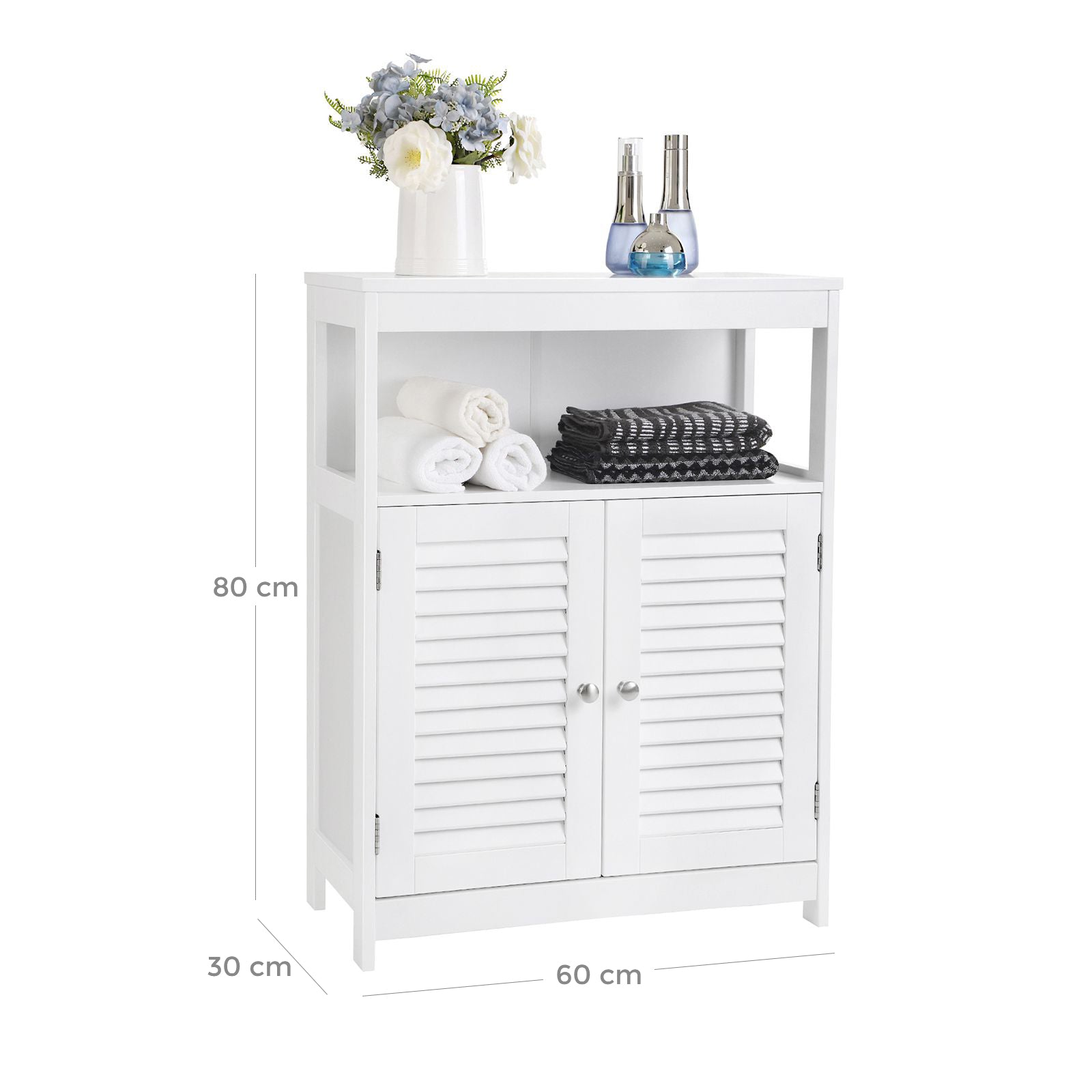Bathroom Floor Cabinet – Wood – White – Free Standing with Double Shutter Doors