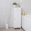 Bathroom Cabinet – Wooden – White – Free Standing with Shutter Door and Drawer