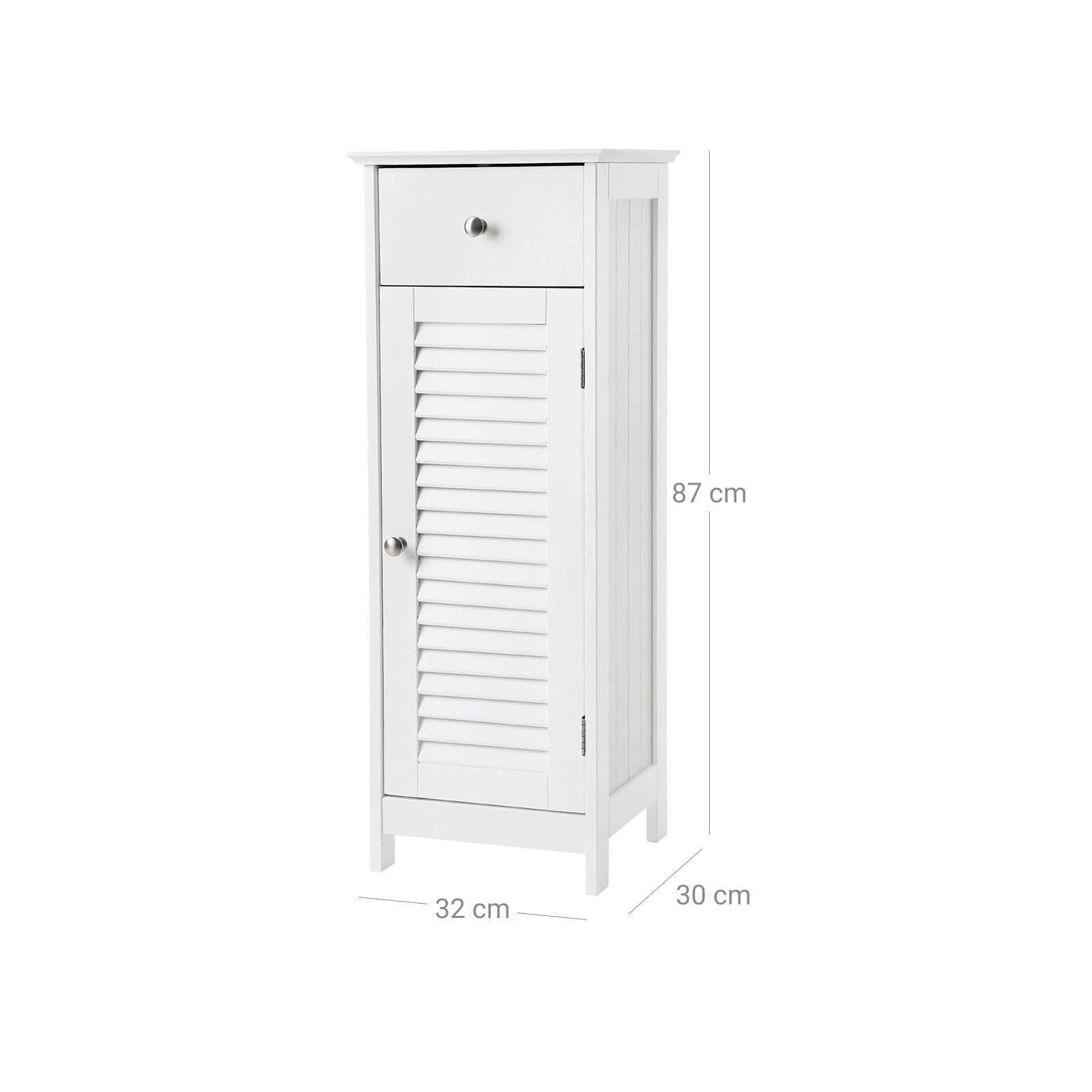 Bathroom Cabinet – Wooden – White – Free Standing with Shutter Door and Drawer