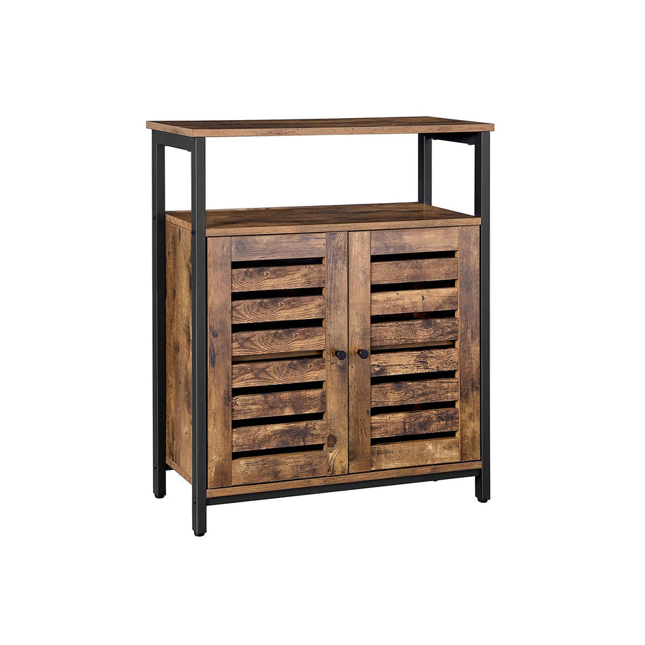 Side Cabinet – Wood – Rustic Brown – Multifunctional with Louvred Doors