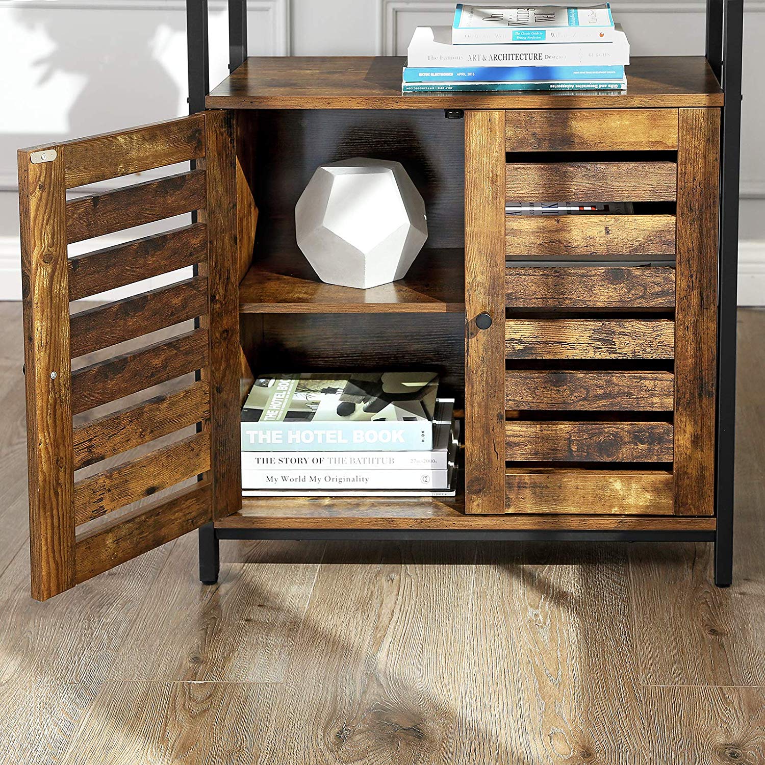 Side Cabinet – Wood – Rustic Brown – Multifunctional with Louvred Doors