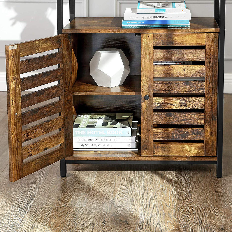 Side Cabinet – Wood – Rustic Brown – Multifunctional with Louvred Doors