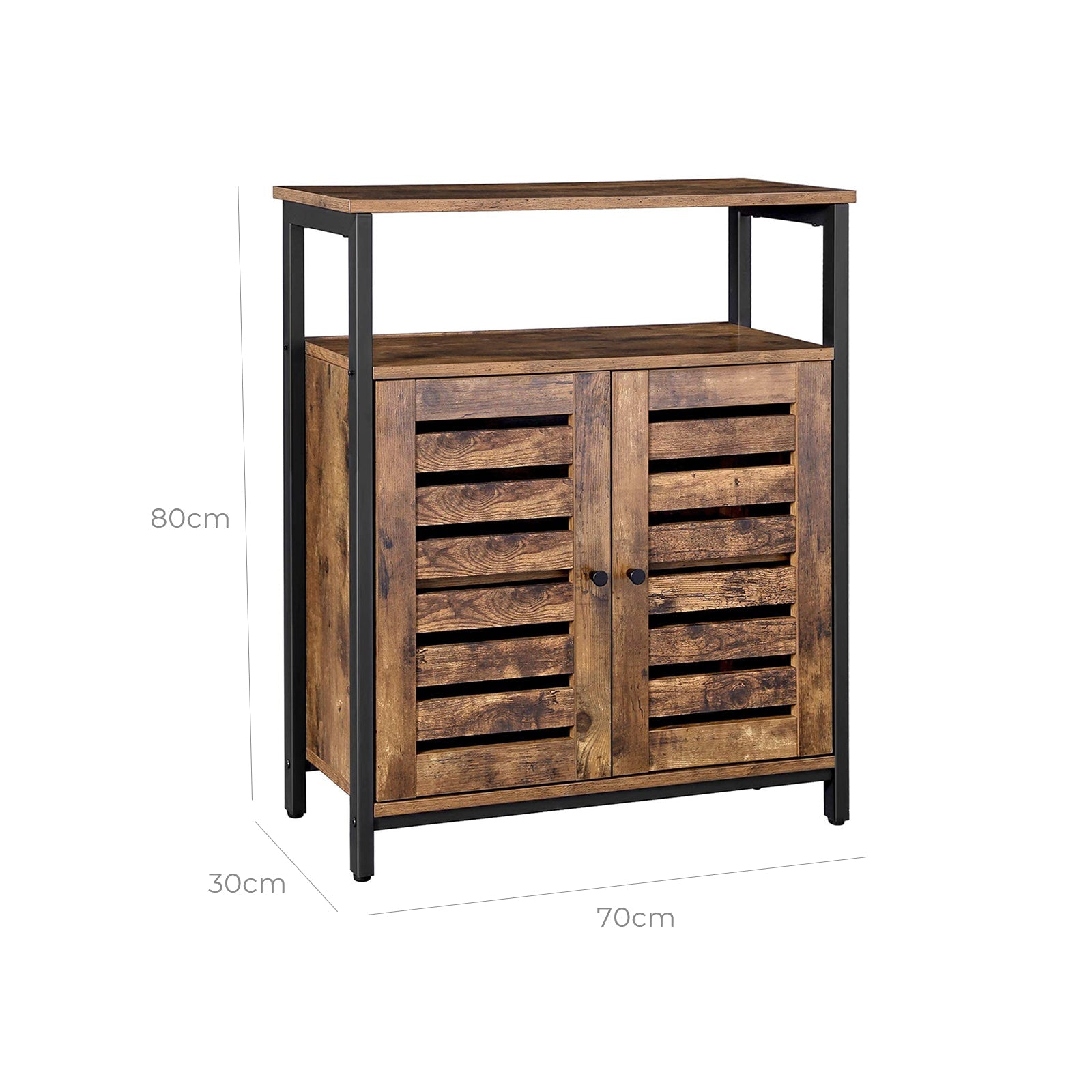 Side Cabinet – Wood – Rustic Brown – Multifunctional with Louvred Doors