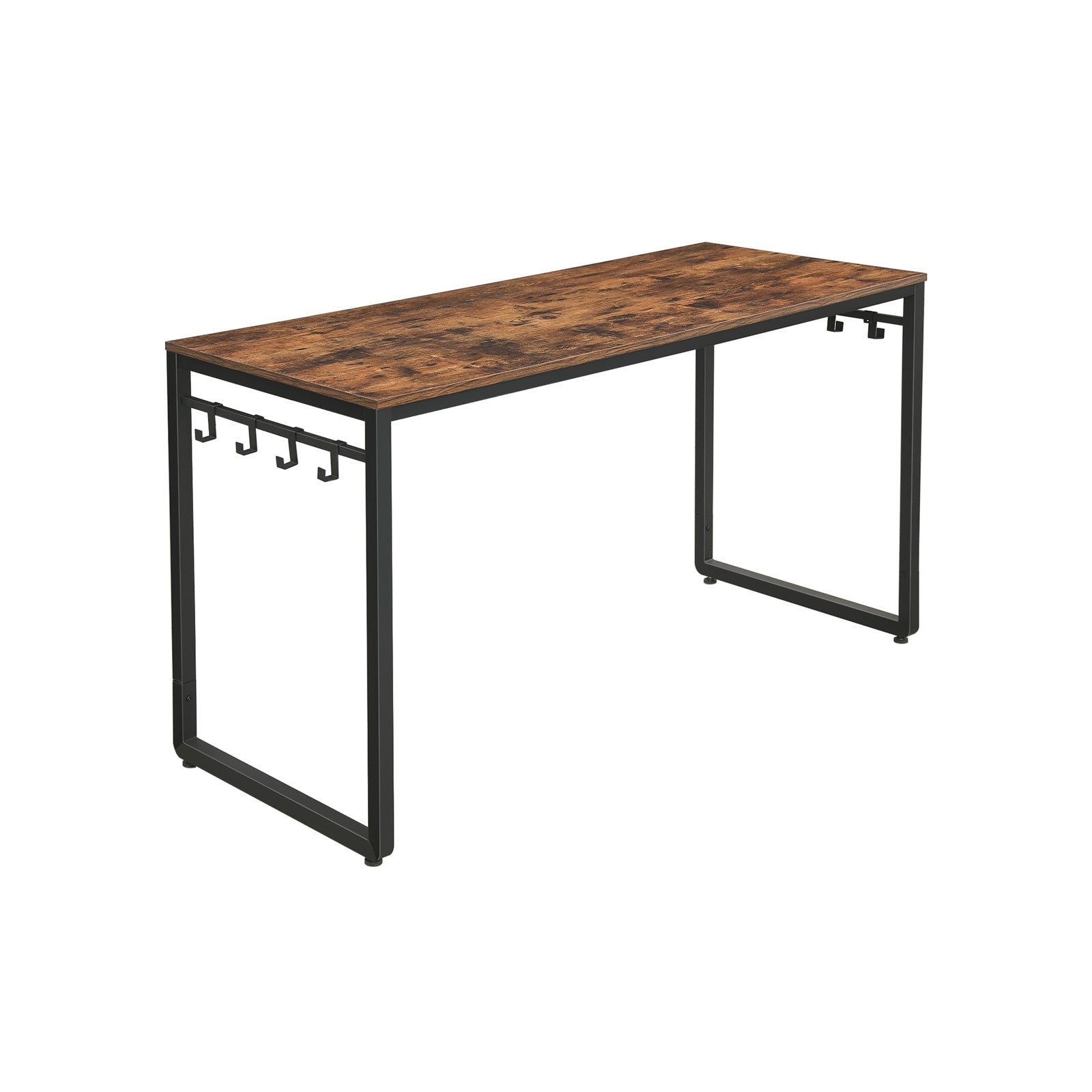 Office Desk – Metal – Rustic Brown and Black – Features 8 Hooks, Easy Assembly