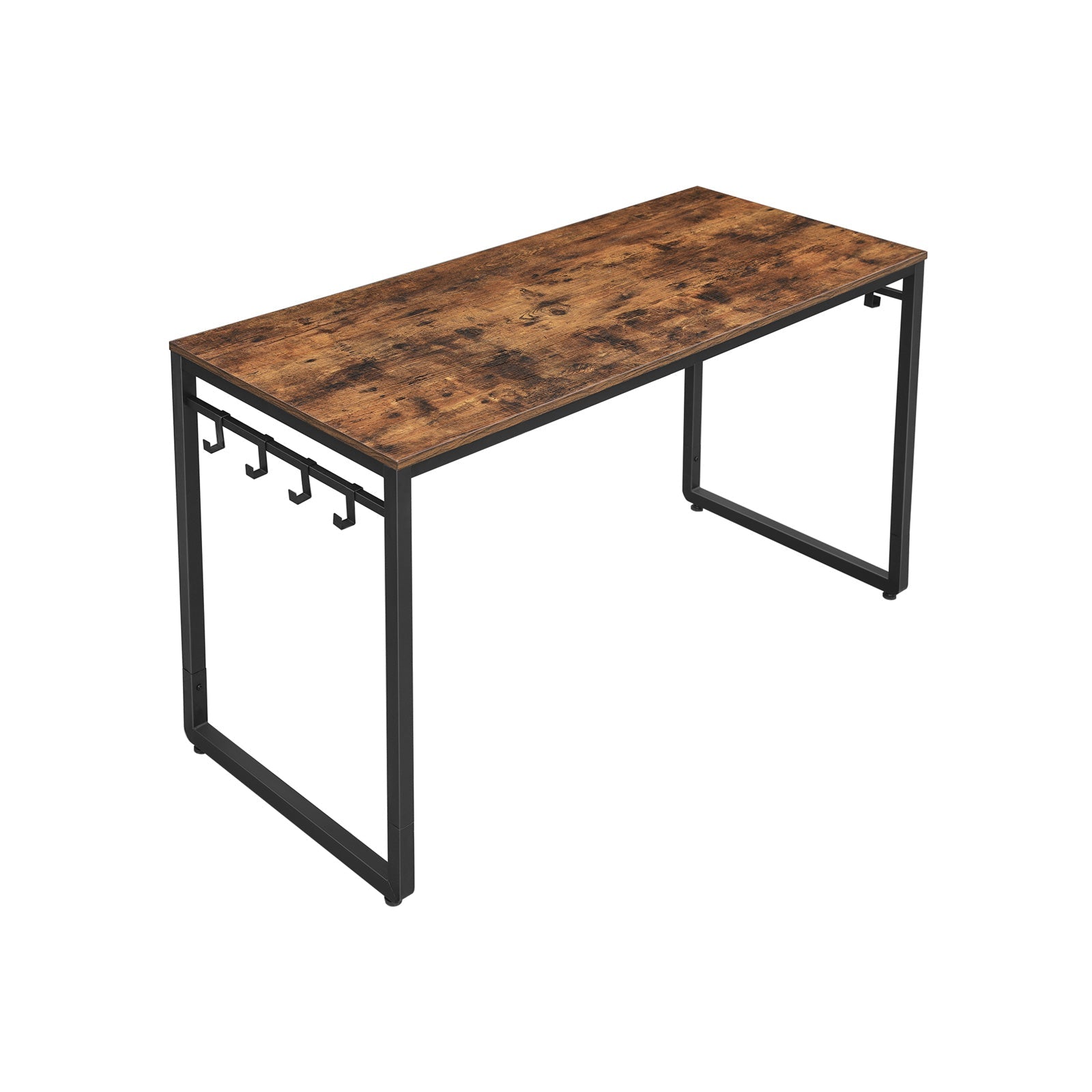Office Desk – Metal – Rustic Brown and Black – Features 8 Hooks, Easy Assembly