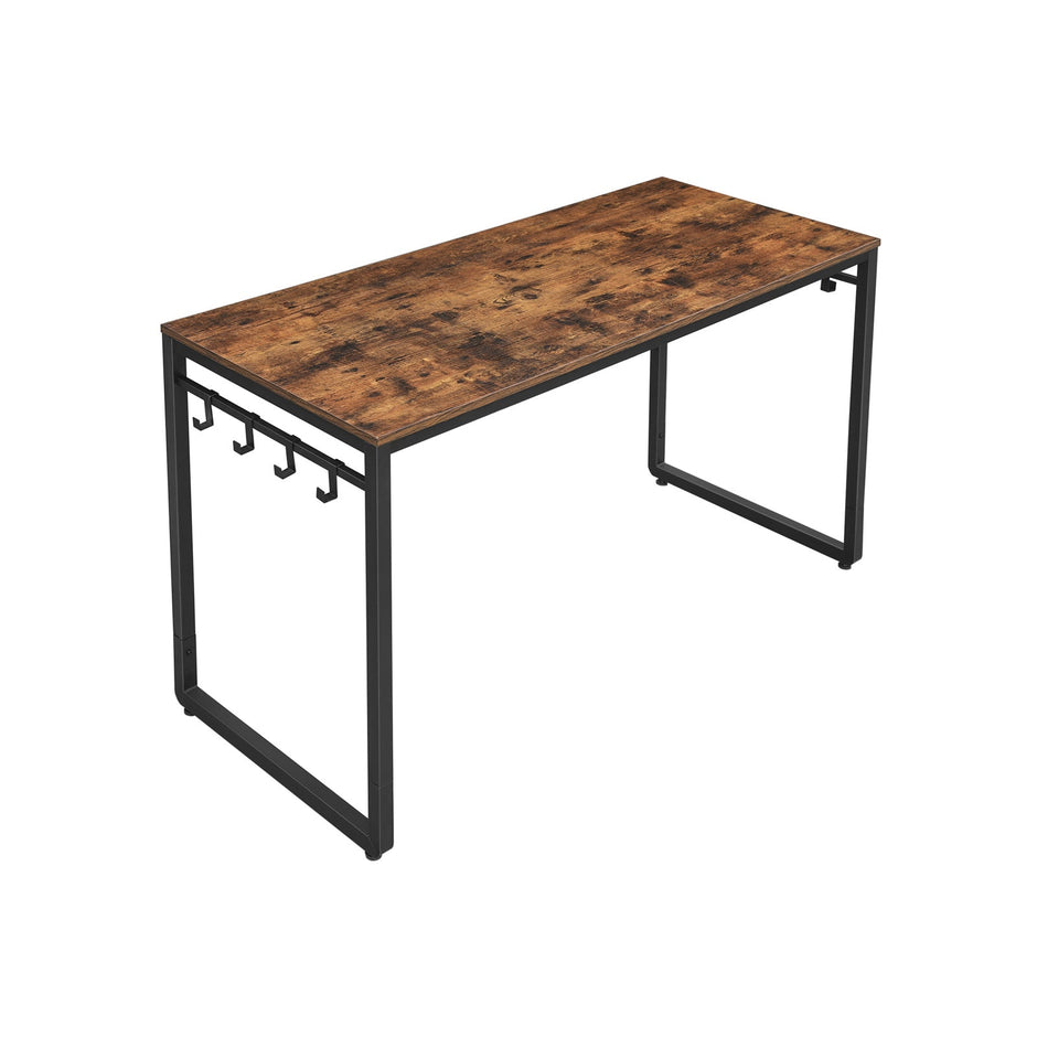Office Desk – Metal – Rustic Brown and Black – Features 8 Hooks, Easy Assembly