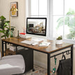 Office Desk – Metal – Rustic Brown and Black – Features 8 Hooks, Easy Assembly