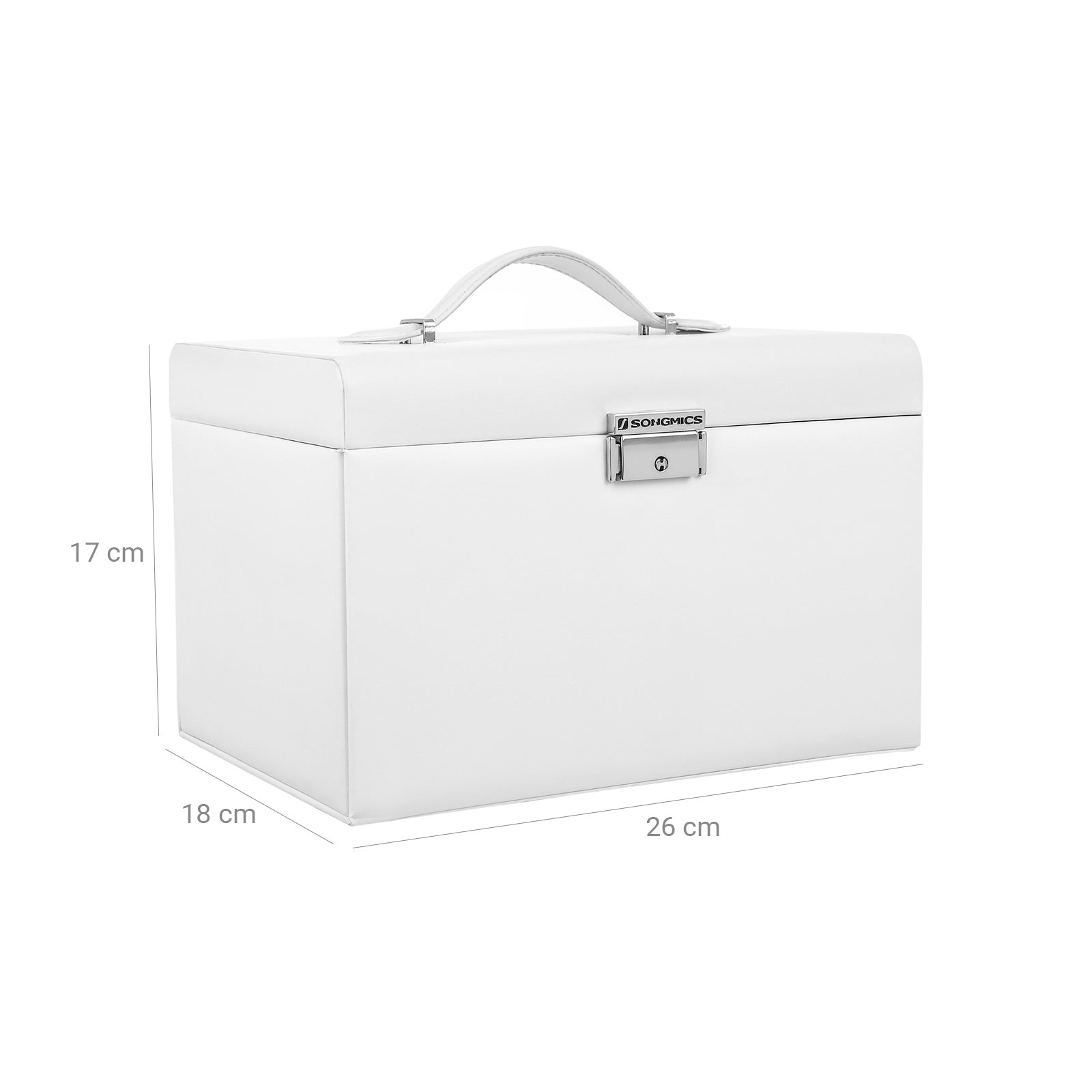 Jewellery Box – Velvet – White – Lockable with Mirror and 2 Drawers
