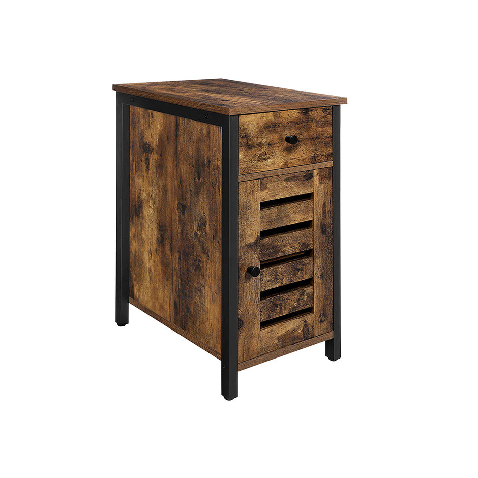Narrow Side Table – Metal and Wood – Rustic Brown and Black – Shutter Door Design