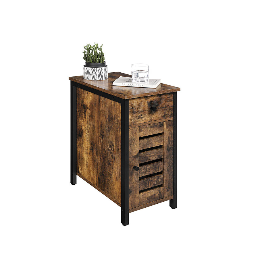 Narrow Side Table – Metal and Wood – Rustic Brown and Black – Shutter Door Design