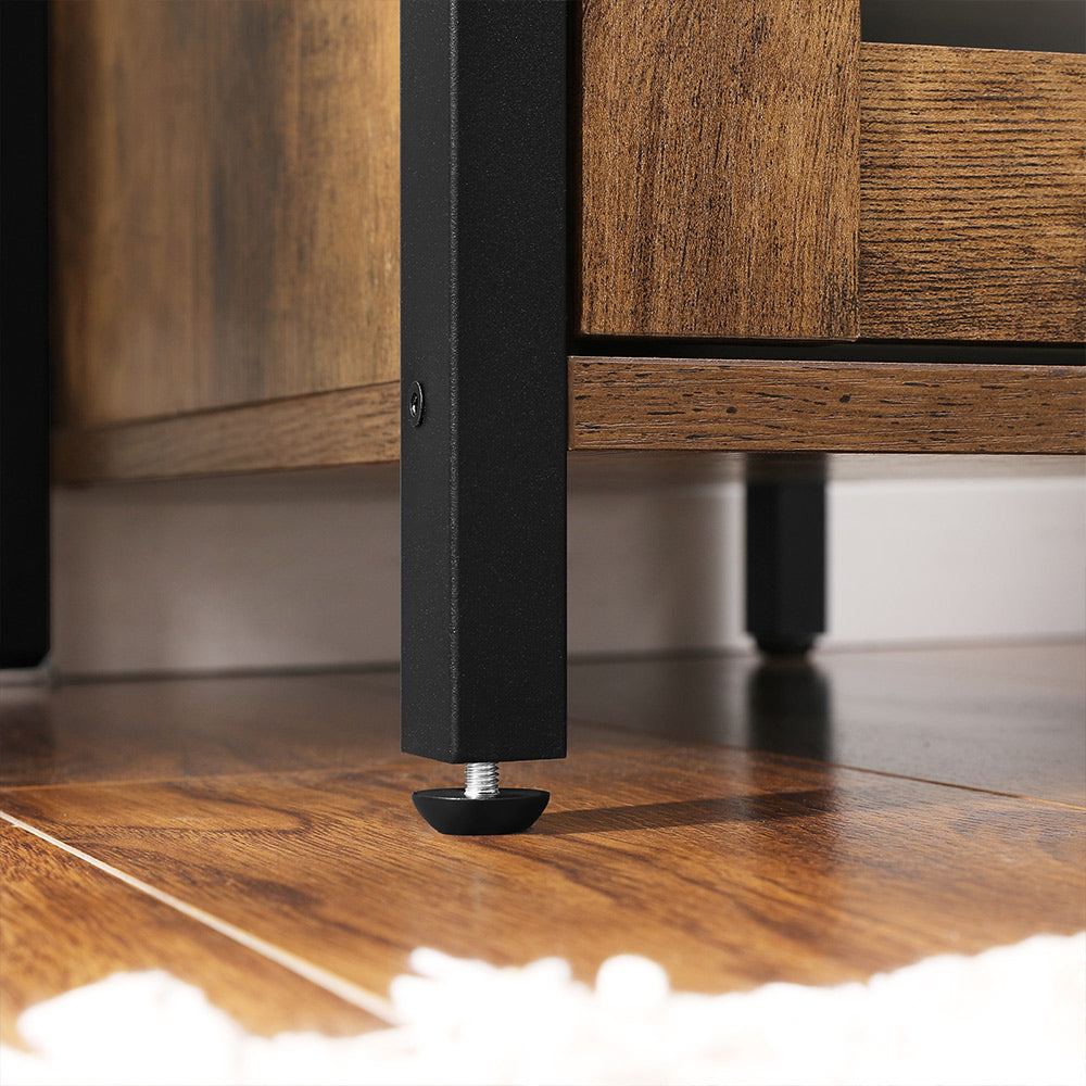 Narrow Side Table – Metal and Wood – Rustic Brown and Black – Shutter Door Design