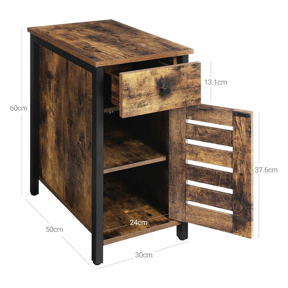 Narrow Side Table – Metal and Wood – Rustic Brown and Black – Shutter Door Design