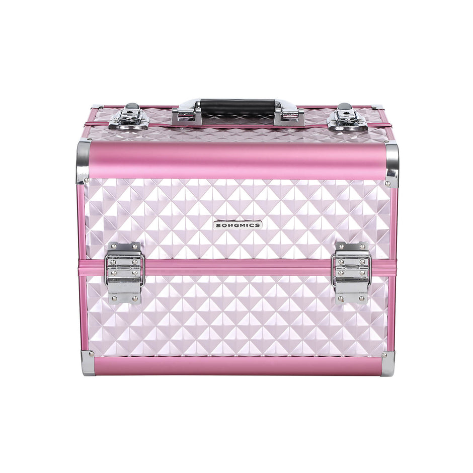 Cosmetic Case – Fabric – Silver Pink – Large with Diamond Pattern for Makeup and Accessories