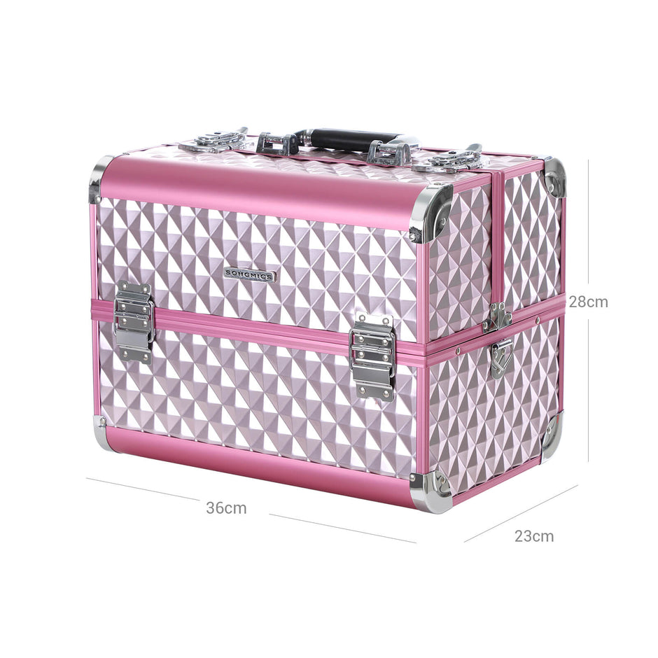 Cosmetic Case – Fabric – Silver Pink – Large with Diamond Pattern for Makeup and Accessories
