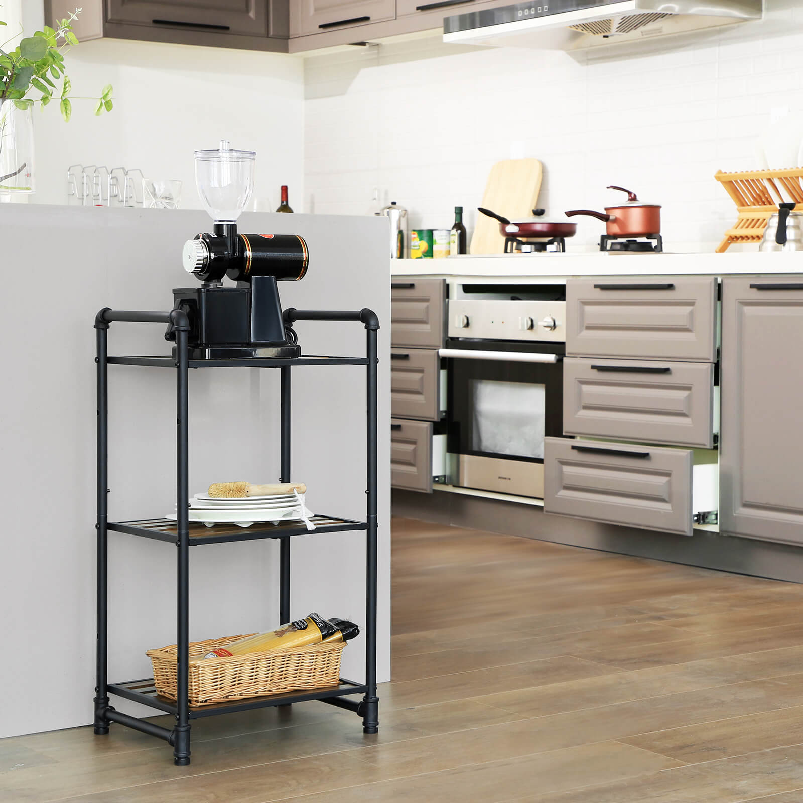 3-Tier Storage Rack – Wood – Rustic – Customizable and Adjustable Design