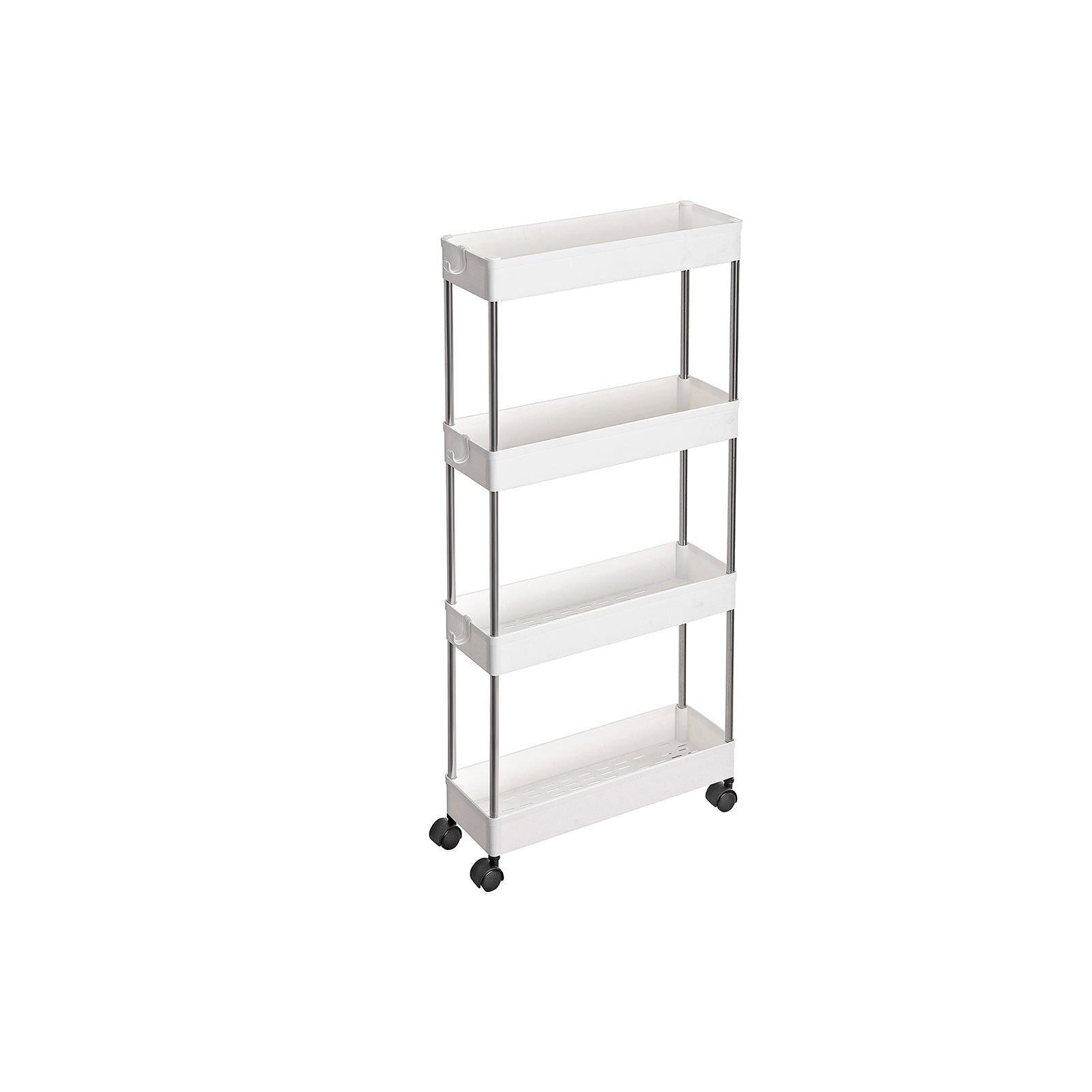Slide Out Storage Trolley – Metal – White – 4-Tier Rolling Cart with Wheels