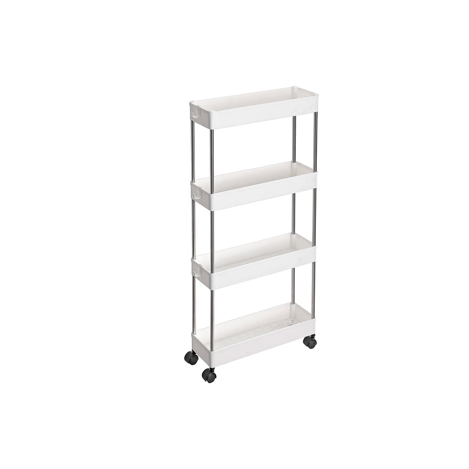 Slide Out Storage Trolley – Metal – White – 4-Tier Rolling Cart with Wheels