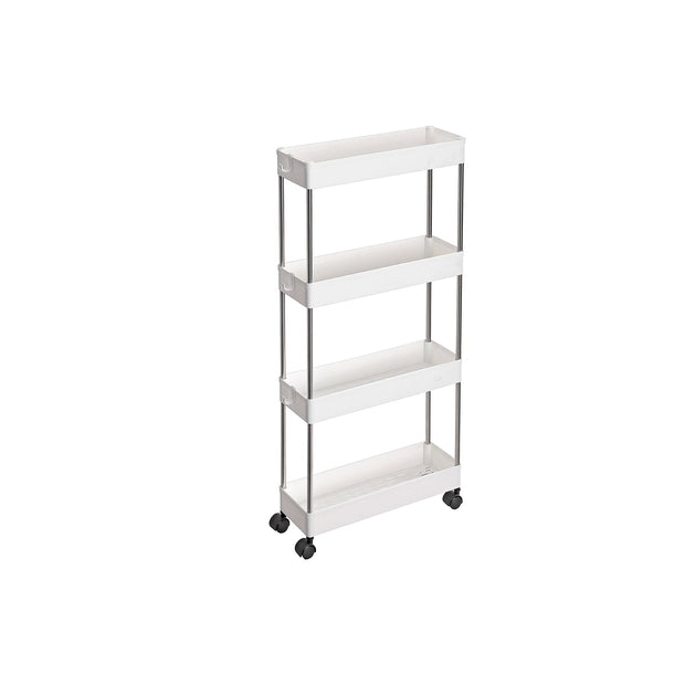 Slide Out Storage Trolley – Metal – White – 4-Tier Rolling Cart with Wheels