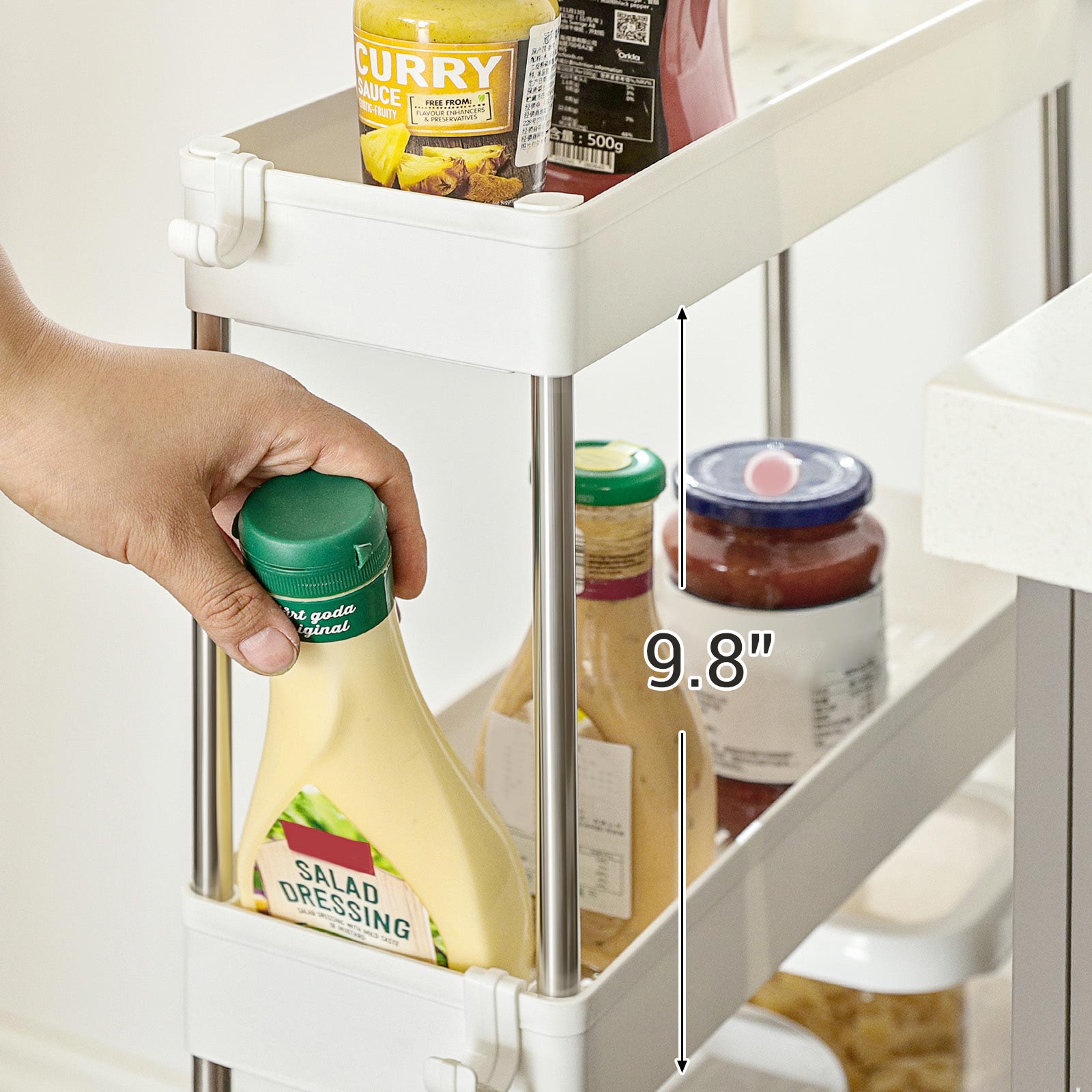 Slide Out Storage Trolley – Metal – White – 4-Tier Rolling Cart with Wheels