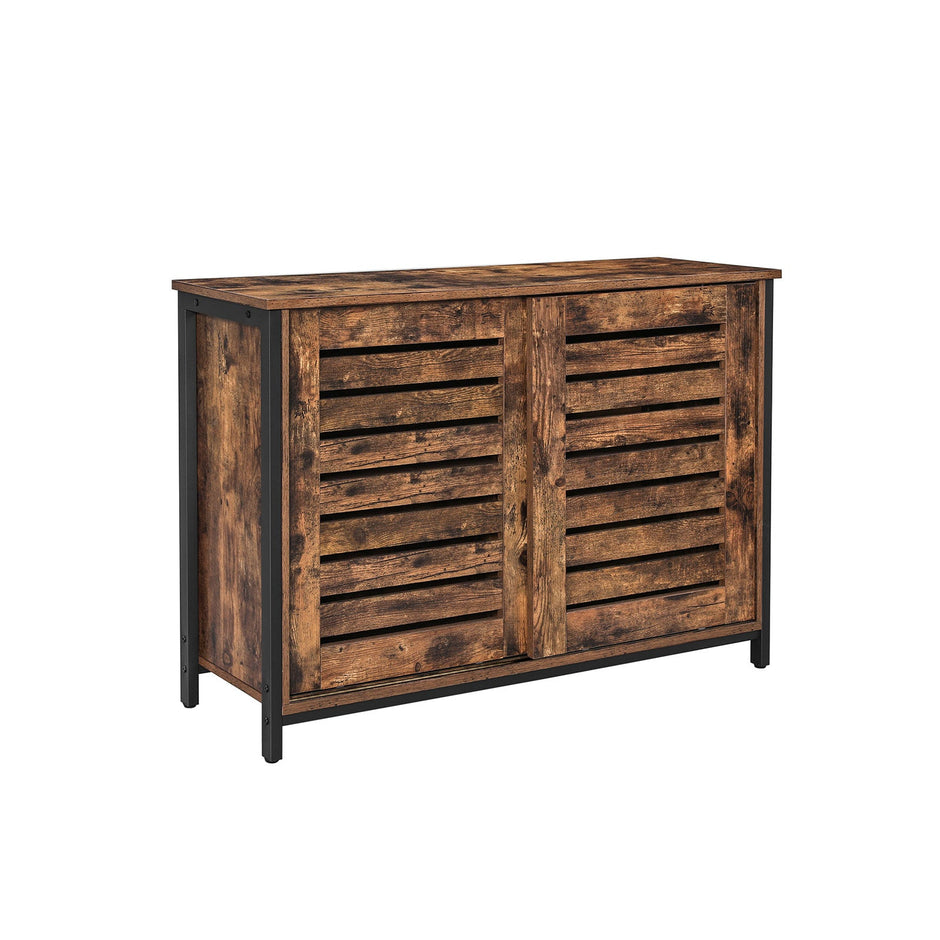 Kitchen Cabinet – Steel Frame – Rustic Brown and Black – Sliding Doors, Industrial Style