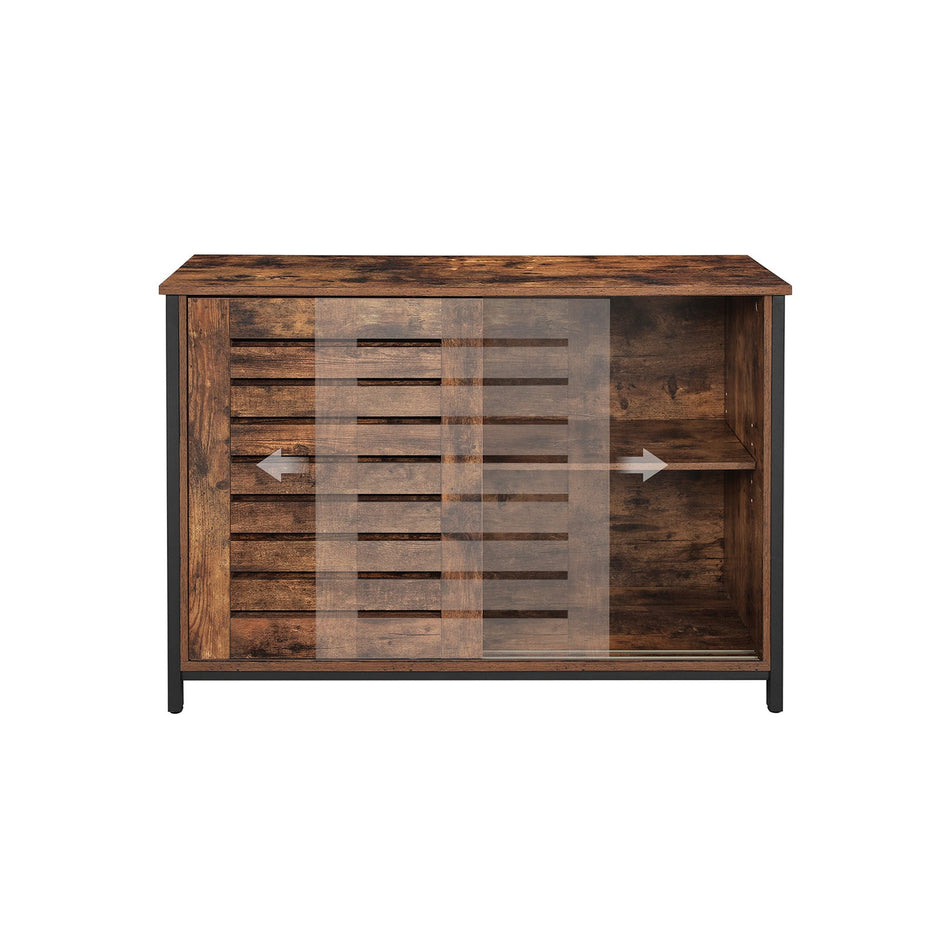 Kitchen Cabinet – Steel Frame – Rustic Brown and Black – Sliding Doors, Industrial Style