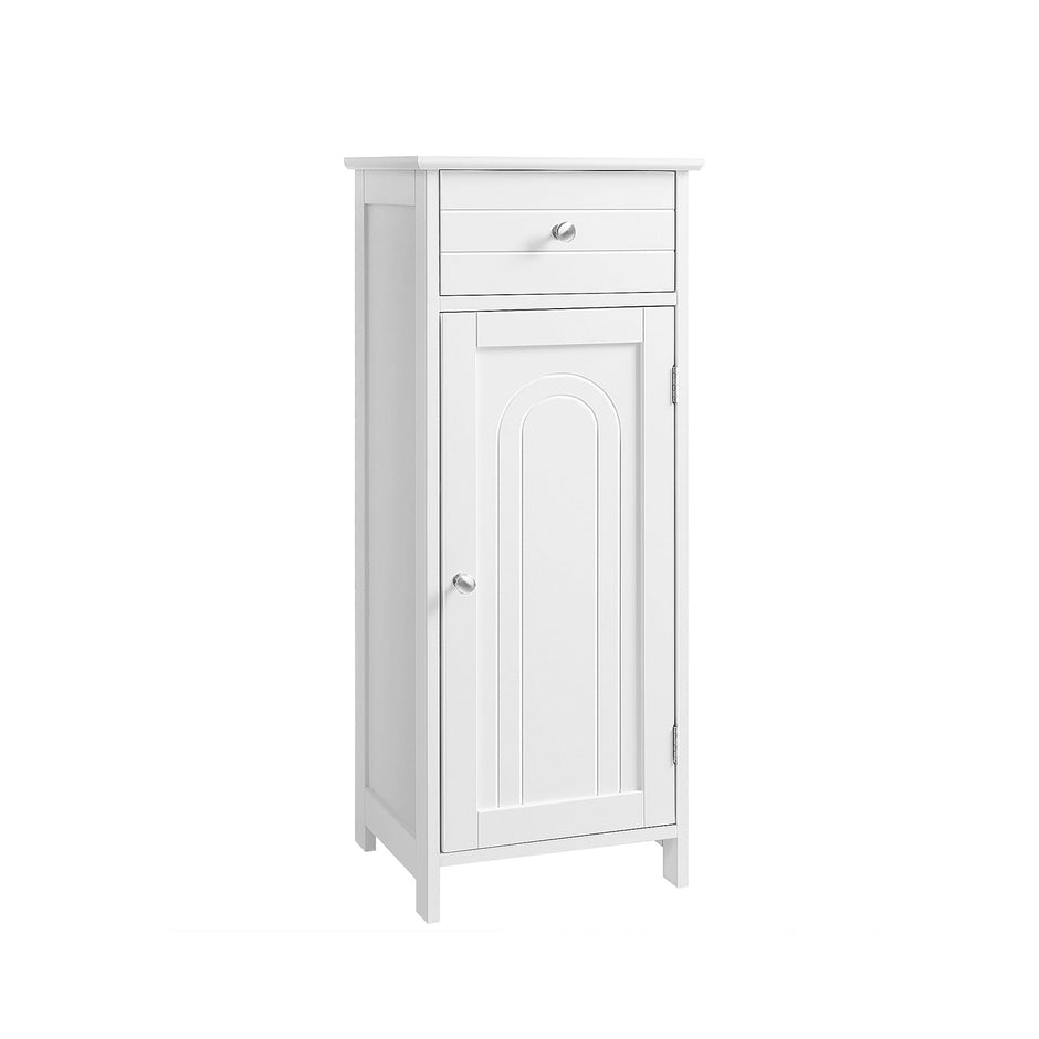 Bathroom Cabinet – Wood – White – Adjustable Shelf and Drawer Storage