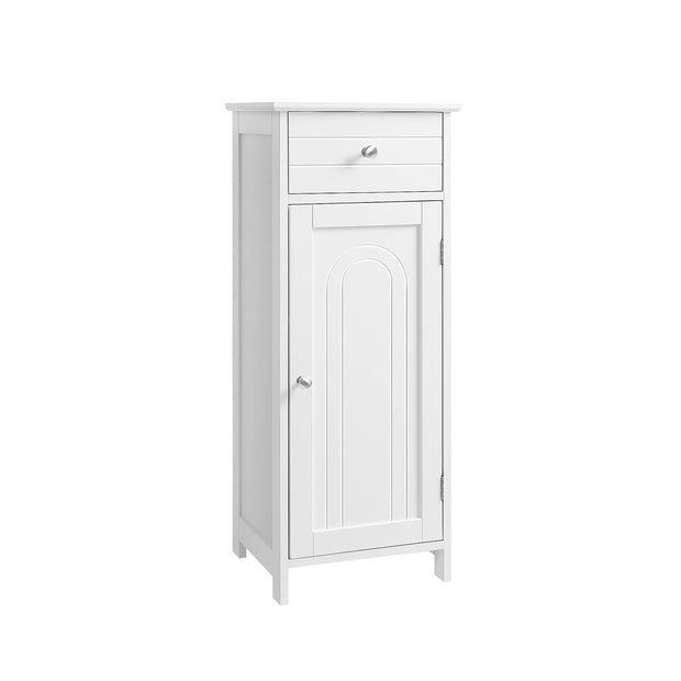 Bathroom Cabinet – Wood – White – Adjustable Shelf and Drawer Storage