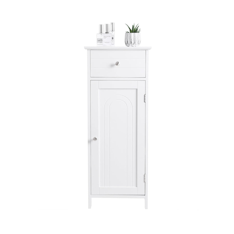 Bathroom Cabinet – Wood – White – Adjustable Shelf and Drawer Storage
