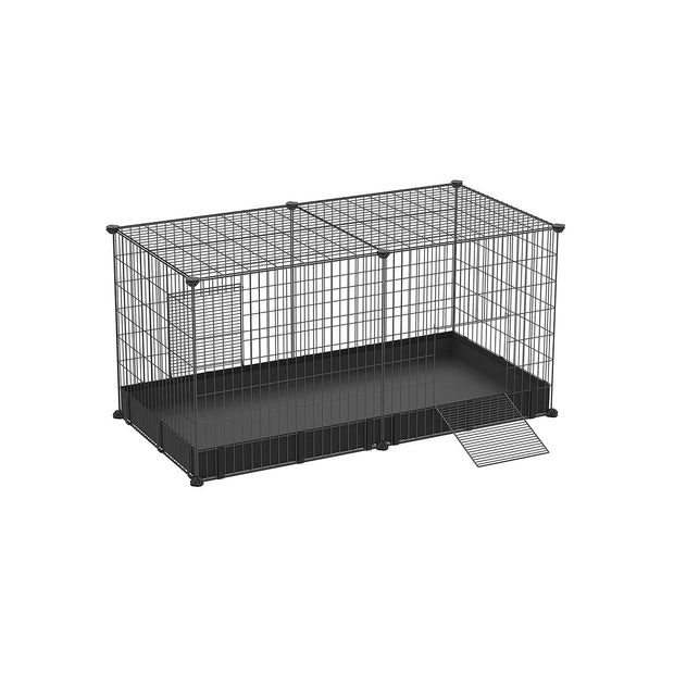 Small Animal Cage – Metal – Black – Large Indoor Playpen with Oxford Mat and 2 Doors