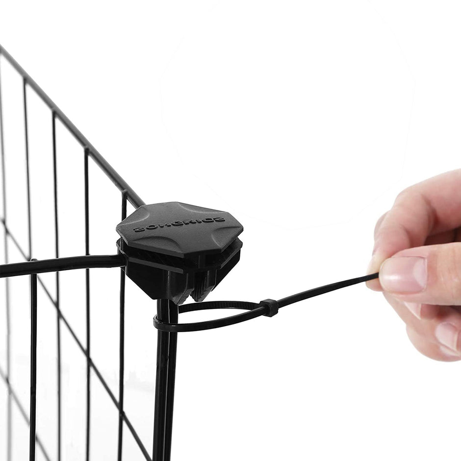Small Animal Cage – Metal – Black – Large Indoor Playpen with Oxford Mat and 2 Doors