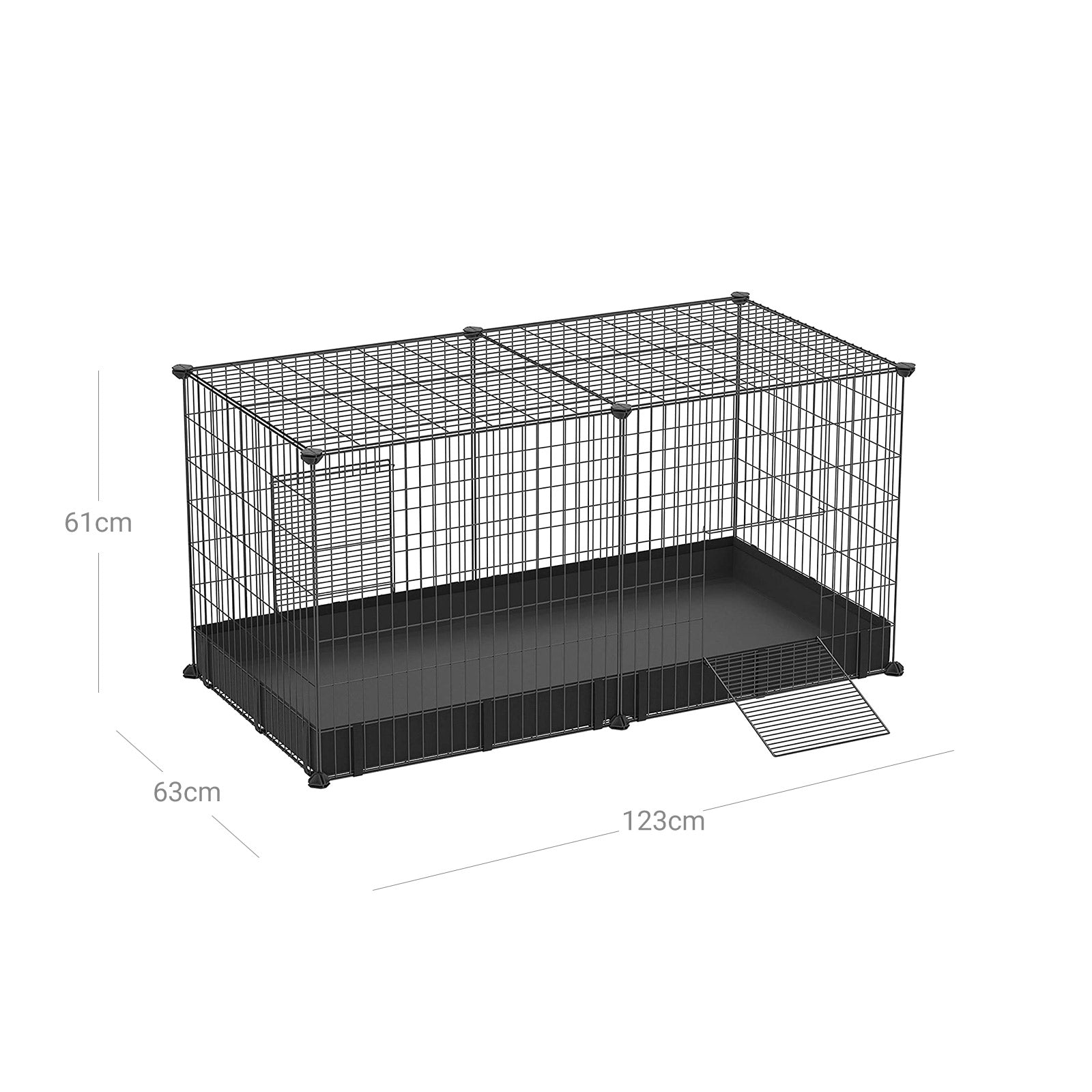 Small Animal Cage – Metal – Black – Large Indoor Playpen with Oxford Mat and 2 Doors