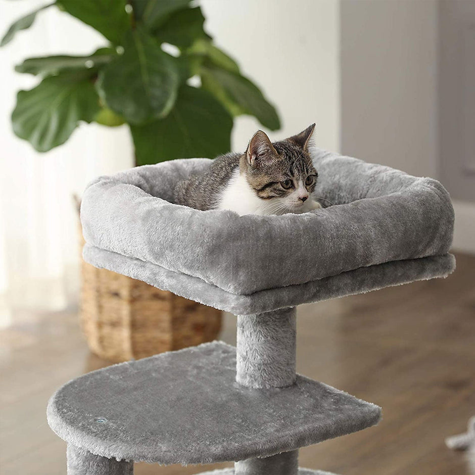 Cat Condo – Wood – Light Grey – Multi-Level with Scratching Post