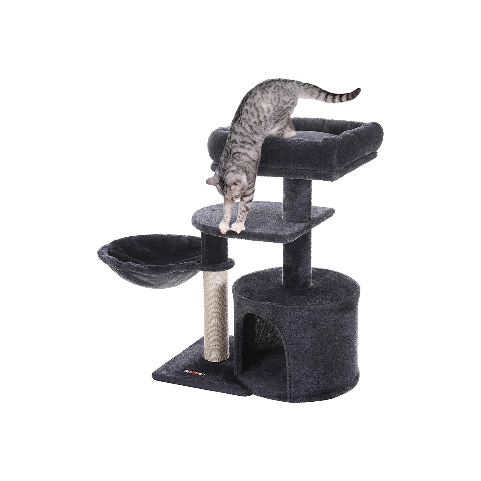 Cat Tree – Engineered Wood – Light Grey – Compact Design with Scratching Post