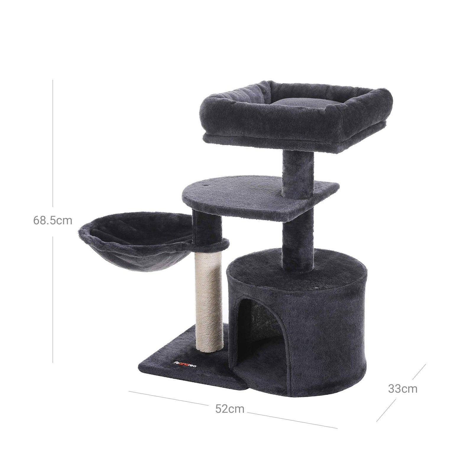 Cat Tree – Engineered Wood – Light Grey – Compact Design with Scratching Post