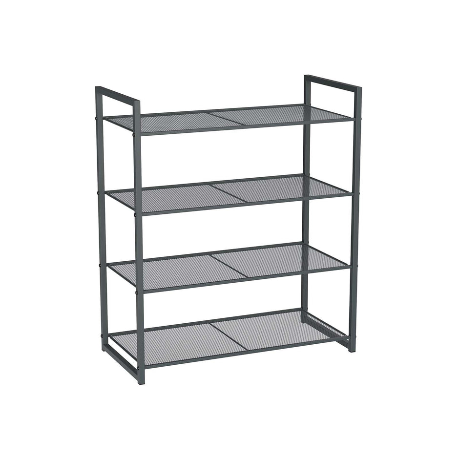 4-Tier Stackable Shoe Rack – Metal – Smoky Gray – Holds 12-16 Pairs of Shoes