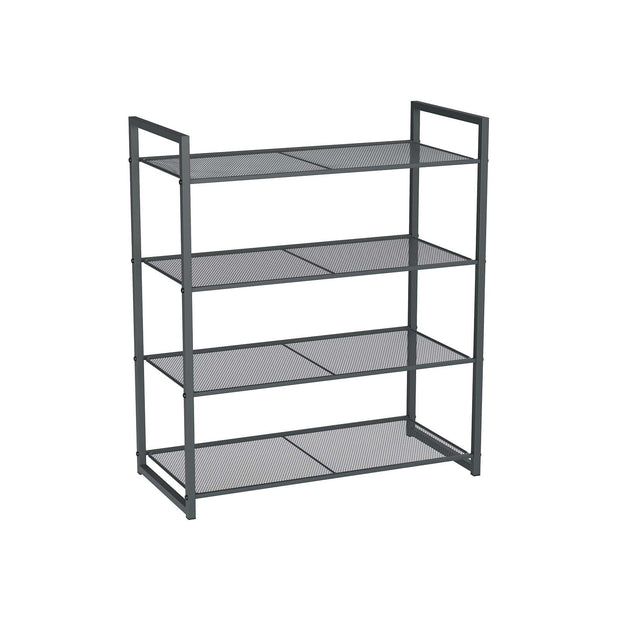 4-Tier Stackable Shoe Rack – Metal – Smoky Gray – Holds 12-16 Pairs of Shoes