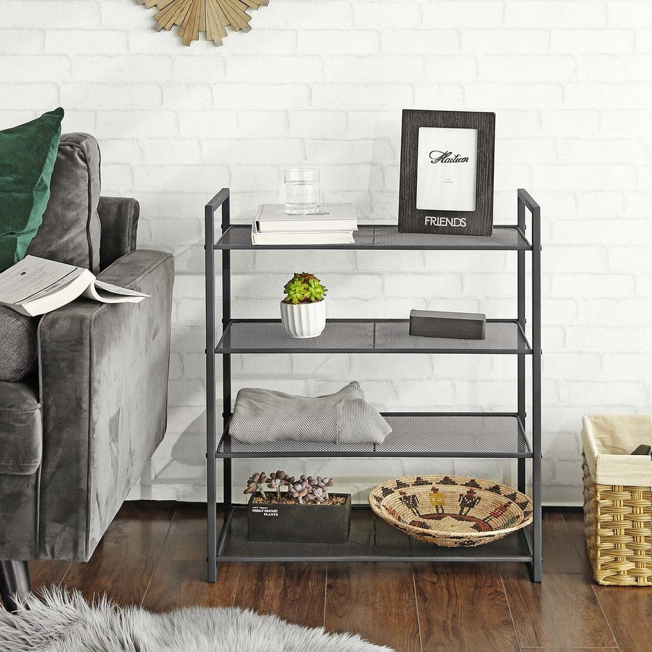 4-Tier Stackable Shoe Rack – Metal – Smoky Gray – Holds 12-16 Pairs of Shoes