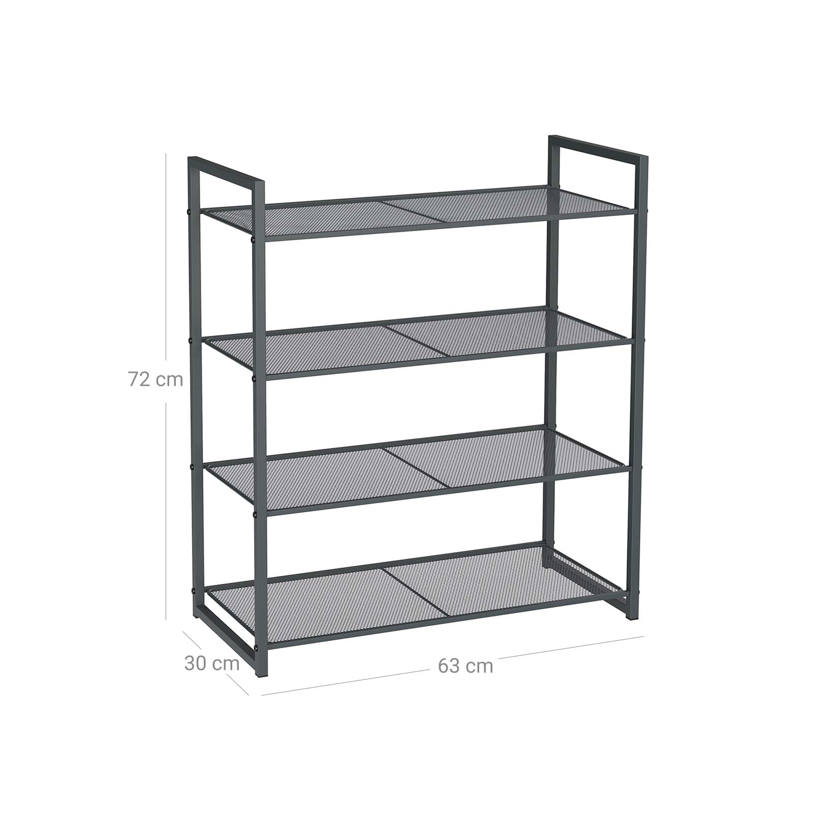 4-Tier Stackable Shoe Rack – Metal – Smoky Gray – Holds 12-16 Pairs of Shoes