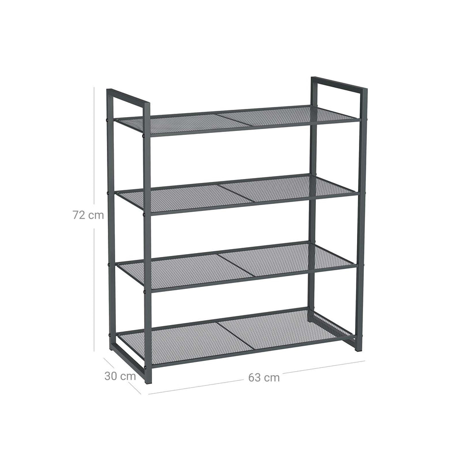 4-Tier Stackable Shoe Rack – Metal – Smoky Gray – Holds 12-16 Pairs of Shoes
