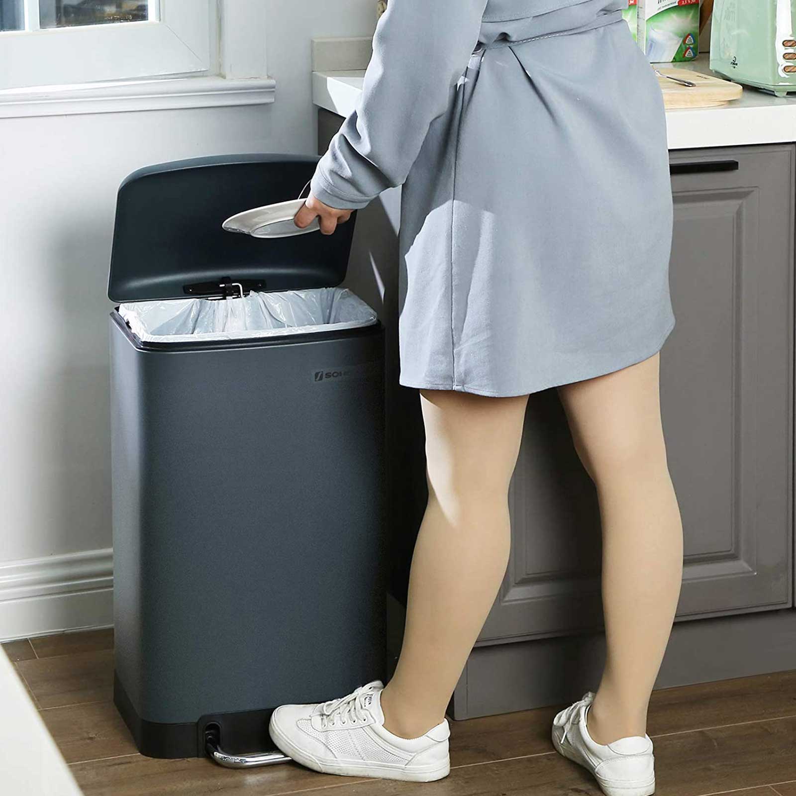 Step Trash Can – Stainless Steel – Grey – 30L Capacity with Soft Close Lid