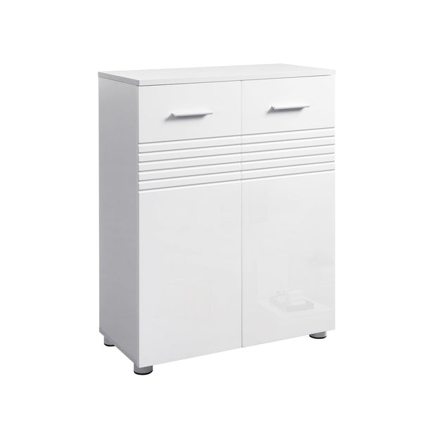 Bathroom Cabinet – Wood – Glossy White – Double Door with Soft Close Hinges, Adjustable Shelves and Feet